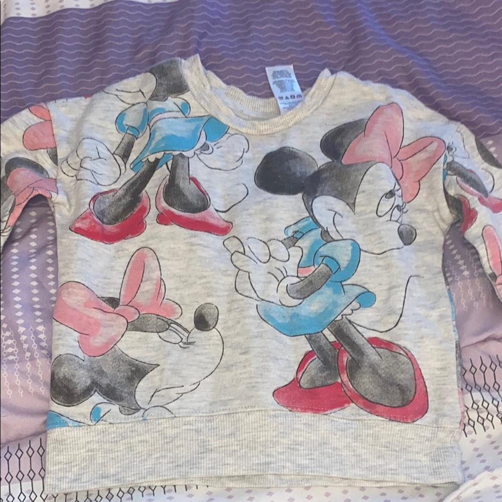 Disney Minnie Mouse Kids Sweatshirt - Gray with Pink and Blue Accents
